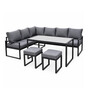 Lauko baldų komplektas LEIPCIG, 3 vietų kampinė sofa, 3 vietų sofa, stalas ir taburetės