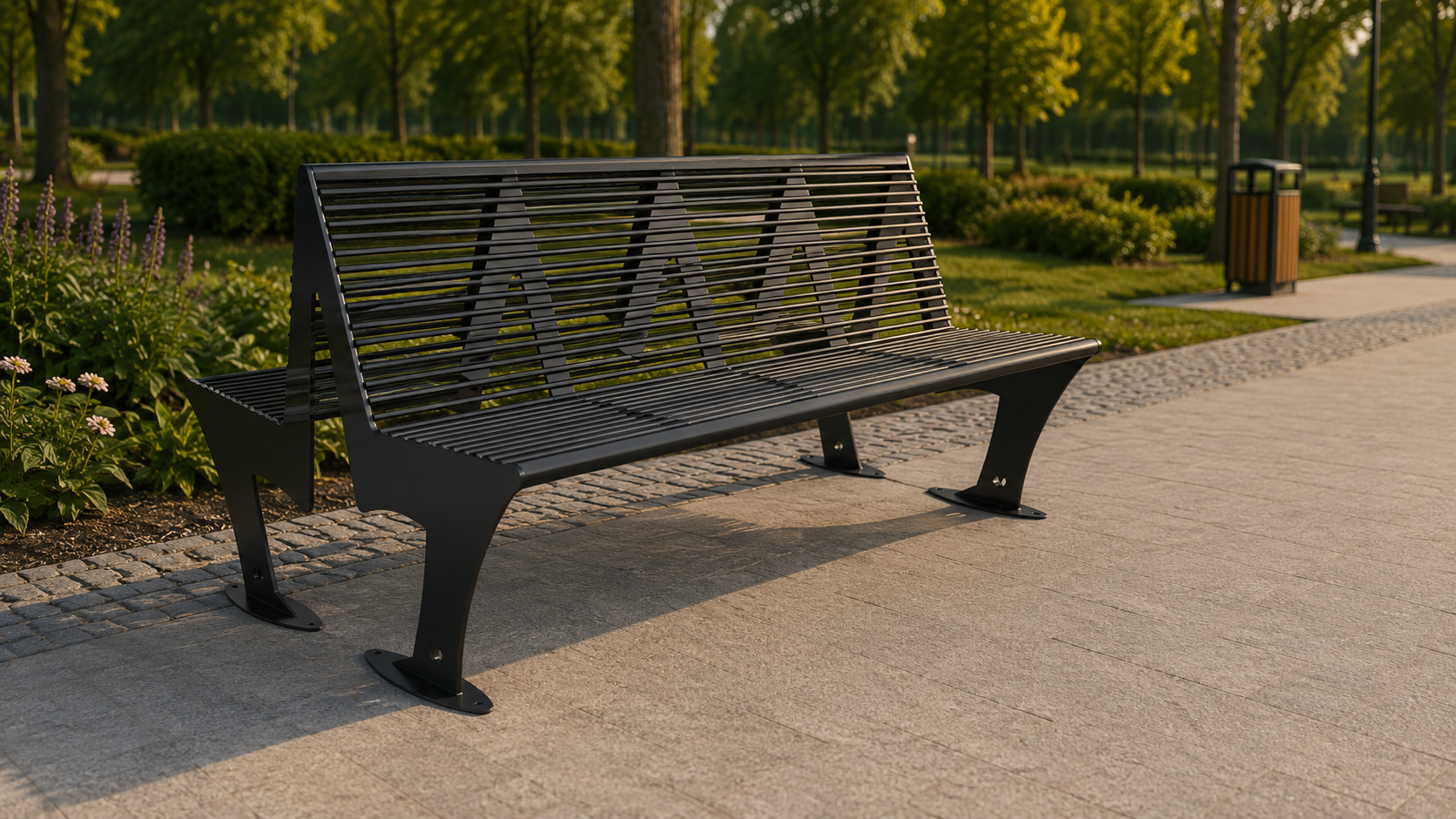 Lauko metalinis suoliukas SEKWANA 0189 viešojoje erdvėje